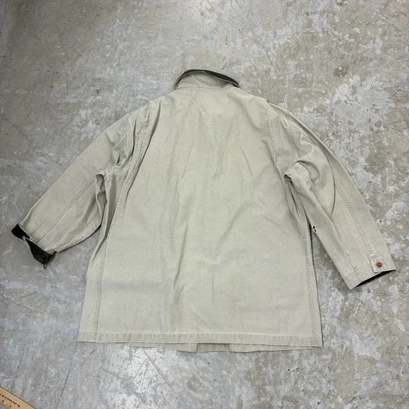 LL Bean Mens Field Jacket Mens Large Beige Collar Barn Chore Unlined - Picture 11 of 14